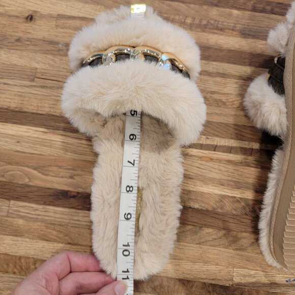 Michael Kors Scarlett Chain Cozy Faux Fur Slippers in camel multi color - Picture 11 of 16